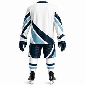 Ice Hockey Uniform White Navy Blue Sublimation Print Adult <b>Men</b> Breathable Polyester Sportswear Seamless Fusing Needle Detection - Product Image 6