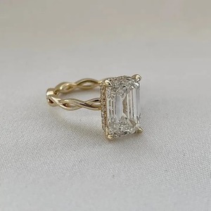 Luxury Design 5.0Ct <b>Emerald</b> Cut Moissanite Hidden Halo Engagement Wedding <b>Ring</b> 925 Sterling <b>Silver</b> Gold Plated Sale Export - Product Image 1