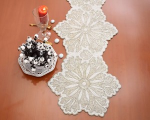 Handmade Luxury Customized Shape Fabric Table <b>Runner</b> <b>Green</b> Cream Embroidered Design Mats Pads Eco-Friendly Durable Lightweight - Product Image 3