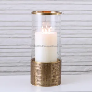 Round <b>Hurricane</b> Candleholder With Gold Base And Clear Glass Cylinder For Home Decoration - Product Image 4