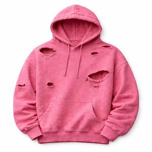 Sweat à capuche surdimensionné personnalisé pour l'hiver, effet vieilli, délavé, déchiré, avec logo personnalisé, 100% coton molletonné, service OEM/ODM - Product Image 3