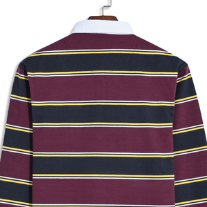 Men's Long Sleeve <b>Striped</b> Knitted <b>Polo</b> <b>Shirt</b> Casual Design White Collar Maroon Navy Yellow Stripes - Product Image 4