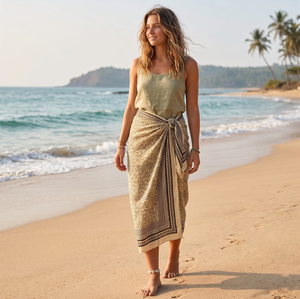 Wholesale Hand Block Bagru Printed <b>Sarong</b> Quick Dry Cotton <b>Sarong</b> Wrap Women Swimwear Pareo Beach Cover Up Elegant Floral Pareo - Product Image 1