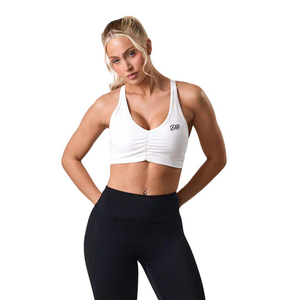 Custom Logo Women <b>White</b> Sports Bra Ruched V Neck Seamless Workout Crop Top Fitness <b>Gym</b> <b>Set</b> Activewear Wholesale - Product Image 1