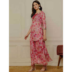 Hermoso conjunto de traje con estampado digital para mujer para fiestas-Top y Plazzo - Product Image 2