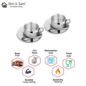 Ensemble de tasses et soucoupes en acier inoxydable à double paroi, collection première impression, 2 pièces - Product Image 1