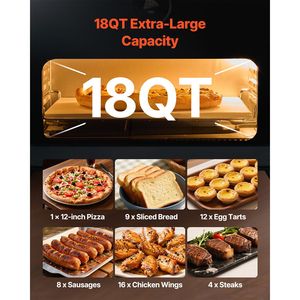 เตาอบพิซซ่าไฟฟ้าในบ้านขนาด 12 นิ้ว ควบคุมด้วยปุ่มอัจฉริยะ 8 โปรแกรมตั้งค่าล่วงหน้า พร้อมฟังก์ชั่นทอดแบบลมร้อน อุณหภูมิสูงสุด 750 องศาฟาเรนไฮต์ สำหรับพิซซ่า - Product Image 4