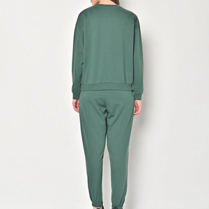 Ensemble de survêtement sportif pour femme, personnalisé avec logo, en polaire de haute qualité, respirant, séchage rapide, taille élastique, 2 pièces, pour l'automne - Product Image 3