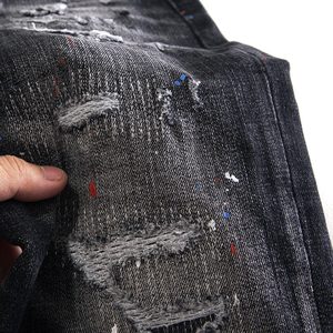 Jeans en denim extensible pour hommes avec logo personnalisé, taille mi-haute, style décontracté, streetwear, vente en gros - Product Image 6