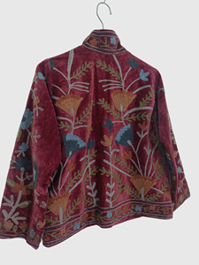 Veste à col mandarin en coton brodée à la main avec des motifs floraux, manches longues, longueur normale, pour femmes adultes, style Prairie Chic, idéale pour le printemps - Product Image 4