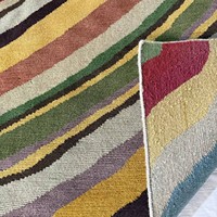 Tapis en laine noué à la main à rayures ondulées multicolores, design abstrait fluide, à poils ras en jute, pour décoration moderne de salon et chambre