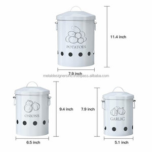 Recipiente de almacenamiento de alimentos blanco para patatas, cebolla y ajo, larga vida útil, con agujeros de aireación y tapas - Product Image 3