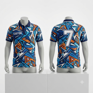 Blue <b>Orange</b> White Geometric Pattern Custom <b>Polo</b> Shirt Men's Breathable Sublimated Sports Uniform Team Apparel Casual Wholesale - Product Image 1