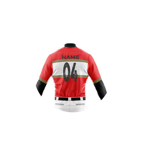 Uniforme de baseball personnalisé pour hommes, maillot rouge et blanc avec manches noires, polyester respirant, vêtements d'équipe pour adultes - Product Image 3