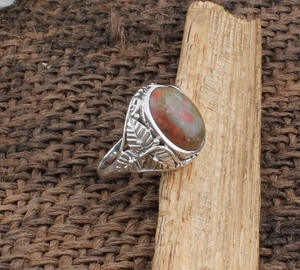 Bague en unakite naturelle, argent sterling 925, pierre précieuse rose et verte, bague du chakra cardiaque, cadeau spirituel pour femmes - Product Image 2