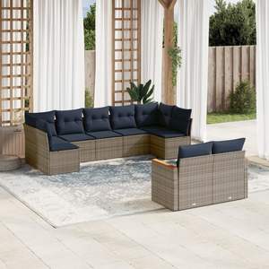 Conjunto de Sofá de Jardín de Ratán Sintético Gris con Cojines, 9 Piezas, Muebles de Exterior de Diseño Contemporáneo - Product Image 3