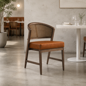 Silla de Comedor Reclinable Moderna Europea con Tapizado de Terciopelo, Respaldo de Mimbre Tejido y Estructura de Madera Oscura - Product Image 4