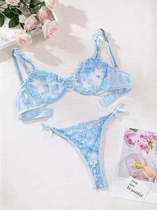 Ensemble de lingerie sexy push-up à armatures, en résille transparente, avec soutien-gorge et culotte à lanières - Product Image 6