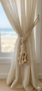 Bohemian Cotton Rope <b>Tiebacks</b> with Pom Poms and Shells Curtain Accessories - Product Image 3