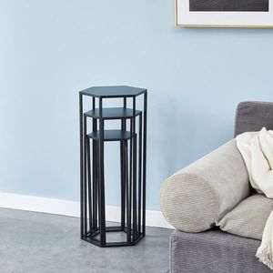 Set di 3 Portafiori in Metallo da Interno, Altezza 35,43 Pollici, Fioriera Angolare Nera, Tavolino Esagonale Impilabile, Espositore Regolabile in Altezza - Product Image 3