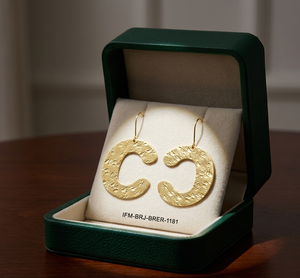 Handmade Textured <b>Brass</b> C Hoop Christian Design Lead-Free Hooks Tarnish-Resistant Golden Finish Alphabetum Charisma Collection - Product Image 3