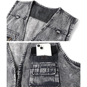 Gilet en jean QYS pour femme, décontracté, couleur unie, boutonné sur le devant, délavage clair, coton, taille haute, coupe ajustée, style automne, respirant - Product Image 5