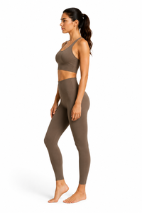 <b>Brown</b> 2-Piece Yoga Set Racerback Crop Top High-Waist Full-Length <b>Leggings</b> Seamless Solid Color Eco-Friendly Breathable - Product Image 4