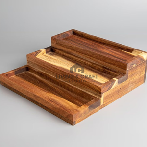 Moderno Estante de Especias de Madera de Acacia de Tres Niveles con Plato para Condimentos, para Organización del Hogar y Secado de Platos - Product Image 1
