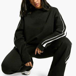 Sweat-shirt en molleton épais de qualité supérieure, imprimé sur mesure, en coton épais, couleur noire unie, coupe oversize, pour femmes - Product Image 3