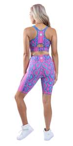 Shorts de sport pour femmes, coupe ajustée, à imprimé floral, en tricot respirant, avec cordon de serrage, séchage rapide, en spandex et polyester - Product Image 3