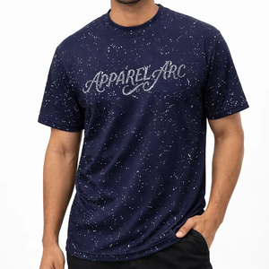 Camiseta de Lujo para Hombre con Logotipo Estampado en Plata y Pedrería, Estilo Urbano, Venta al por Mayor, Fabricante OEM - Product Image 1