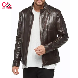 Wholesale High Quality <b>Men's</b> Genuine <b>Bike</b> Leather <b>Jacket</b> Stand Up Collar Fashionable Top Quality Leather <b>Jacket's</b> For <b>Men</b> - Product Image 1