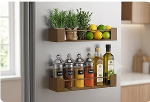 3 Tier <b>Matte</b> Brown Shelving Racks Storage Magnetic Wall Mounted Cabinet Spice Rack Holders Kitchenware Item for Multipurpose - Product Image 4