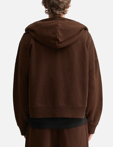 Men's <b>Zip</b>-Up <b>Hooded</b> Pullover Hoodie with Pocket Solid Brown Cotton French Terry Casual Eco-Friendly Winter Wear - Product Image 2