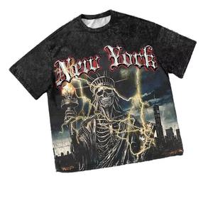 Camiseta Personalizada al por Mayor, Estilo Hip Hop, Lavado Ácido, 100% Algodón Grueso, Bordado Personalizado, Impresión Digital, para Hombre, Ropa Urbana - Product Image 1