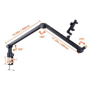 Adattatore Regolabile per Asta Microfonica da 3/8'' e 5/8'', Braccio Microfonico Girevole a 360°, Supporto da Tavolo per Telefono per Registrazione - Product Image 4