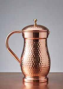 Fine Hammered Pure Copper Water <b>Jug</b> Pitcher with Lid Traditional Ayurvedic Drinking Vessel Metal Barware - Product Image 5
