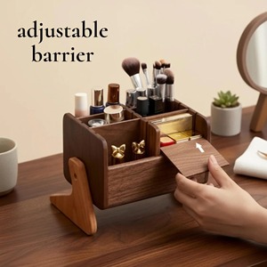 Wooden Cosmetic Organizer Storage <b>Box</b> Multifunctional Makeup Holder Table Top Minimalist Design Rectangle Shape Opened Cover - Product Image 2