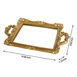 Luxury Handmade Decorative Metal <b>Tray</b> with Mirror Gold Electroplated FinishGold Plated Rectangle Decorative <b>Tray</b> with Handles - Product Image 1