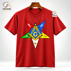 Camiseta Personalizada OES para Mujer, Talla Grande, Roja, con Bordado del Símbolo Masónico, Cuello Redondo, Letra Griega, Manga Corta, Ecológica, 300g, Algodón - Product Image 4