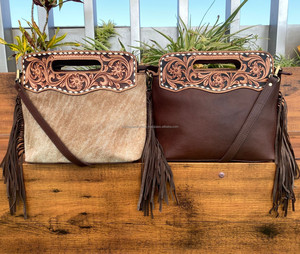 Custom Luxury Hand Tooled Cowhide Leather Fringe Crossbody Bag Manufacturer Genuine Leather Women's Top Handle Shoulder <b>Handbags</b> - Product Image 4
