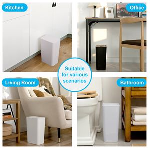 Set di 3 Cestini per Rifiuti Sottili da 10L con Coperchio a Pressione, Moderni Contenitori per Bagno in Nero, Bianco e Grigio - Product Image 4