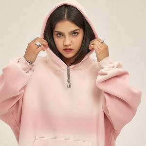 Women's Eco-Friendly 100% Cotton Loose Fit <b>Pink</b> Solid Hooded 2 1 Design Winter <b>Tracksuit</b> Set Full Sleeve Casual Zipper Closure - Product Image 5