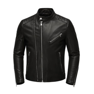 Blouson de motard noir pour homme en polyester/coton – Coupe ajustée, écologique, respirant, manteau d'hiver pour moto, motif personnalisé, logo avant décontracté - Product Image 1