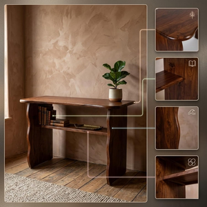 Escritorio de Estudio de Madera Sheesham Premium con Panel Curvo y Estante de Almacenamiento, Escritorio Moderno para Computadora Portátil, Estación de Trabajo para el Hogar - Product Image 4