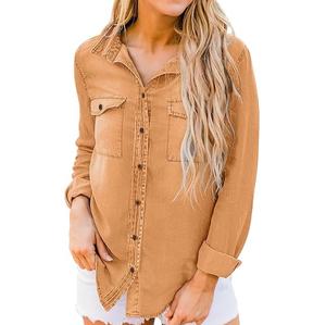 เสื้อเชิ้ตเดนิมลำลองสำหรับผู้หญิง สไตล์เก๋ไก๋ ลุคซันเฟด ยีนส์ฟอกสี มีจำหน่ายในแบบคลาสสิก เสื้อเชิ้ตเดนิมระบายอากาศได้ดีสำหรับผู้หญิง - Product Image 1