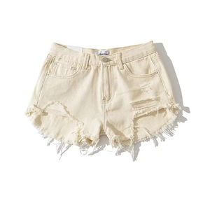 Shorts en jean décontractés à taille haute pour femme, avec strass, effet délavé, pour l'été – Vente en gros - Product Image 2
