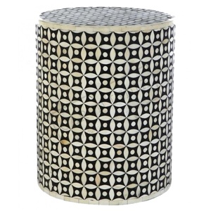 Muebles de decoración para el hogar con incrustaciones de hueso de diseño Floral hecho a mano, mesa auxiliar redonda personalizable y taburete de noche de madera - Product Image 6