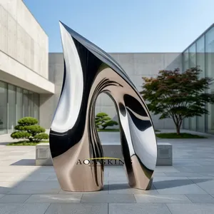 Escultura Abstracta Moderna de Acero Inoxidable con Acabado de Espejo, Gran Escultura de Arco para Jardín Exterior, Decoración para Entrada de Hotel, Plaza o Villa - Product Image 5