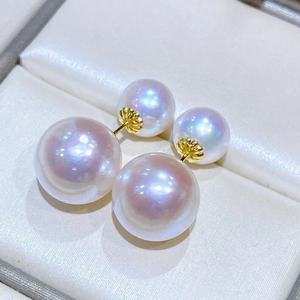 Boucles d'oreilles polyvalentes en plaqué or 14 carats avec perles d'eau douce, série feuille carrée tempérée simple, beauté naturelle - Product Image 3